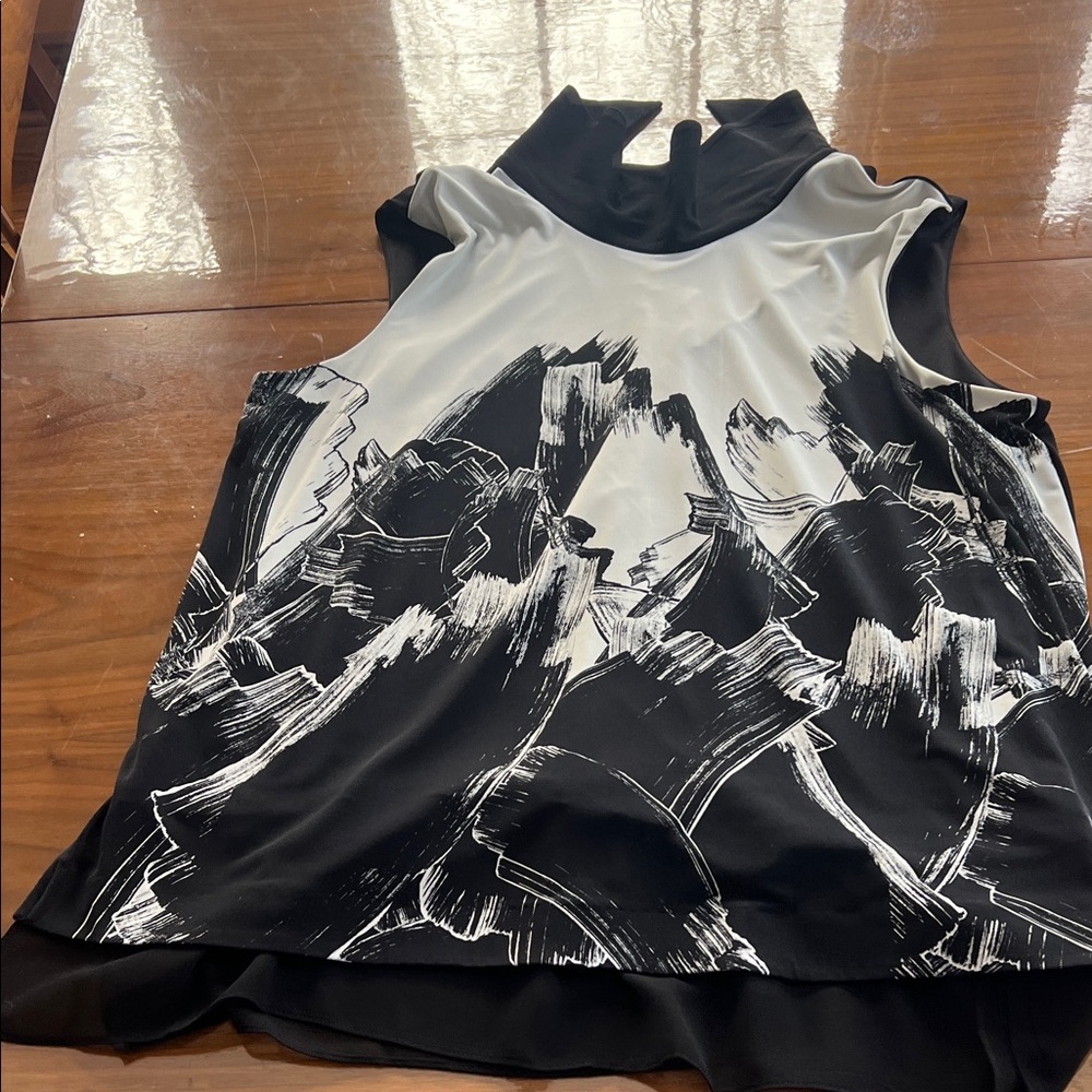 Karl Lagerfeld Black and White Abstract Tank Top